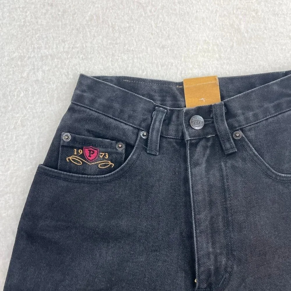 NWT Deadstock Vintage Pepe Jeans Black Denim Embroidered Jeans Size 1/2 - Picture 2 of 8